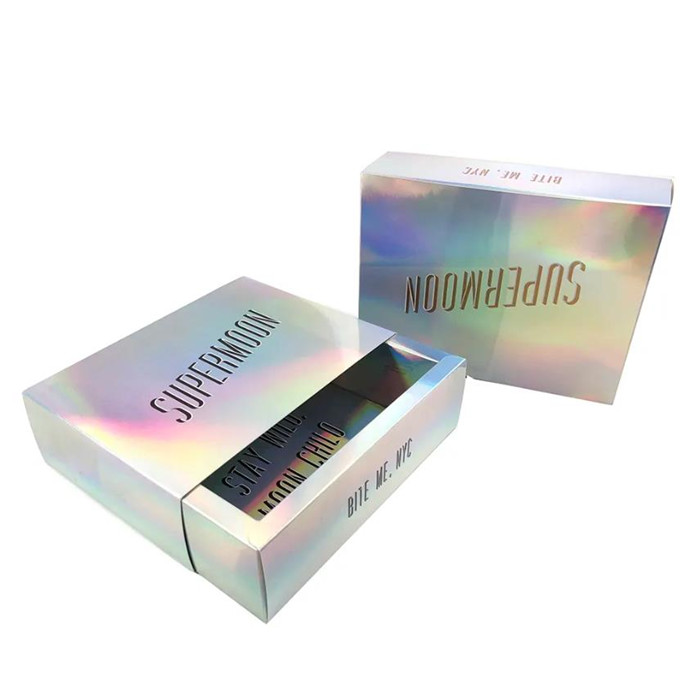 Custom Logo Laser Foil Sliding Foldable Gift Drawer Holographic Box Packaging
