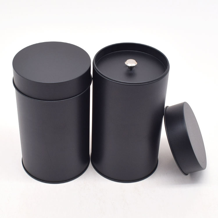 Wholesale Food Grade Airtight Tea Can Round Black Matte Tins Custom Coffee Tin Can Tea Metal Tins Container With Double Lid