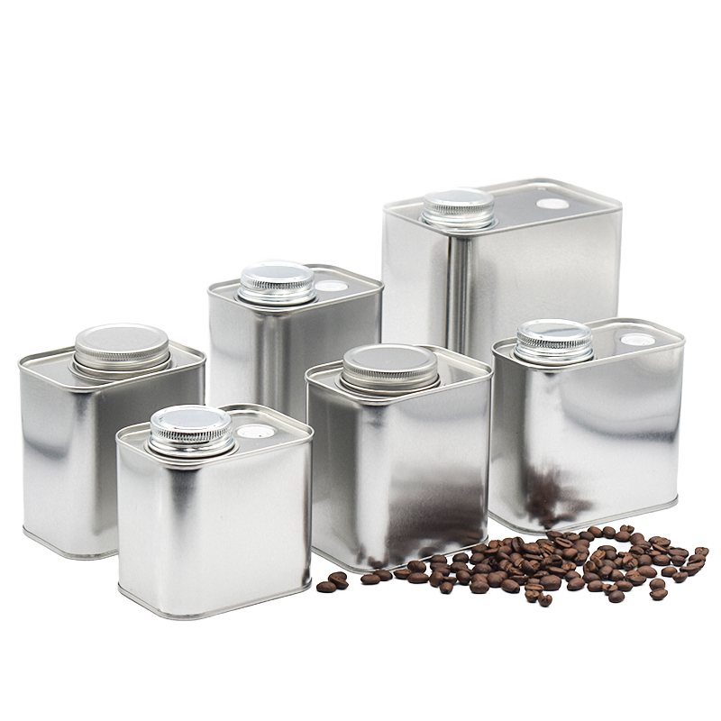 Custom 250g 16oz Vintage Luxury Tea Tin Large Square Black Coffee Bean Packaging Tin Can Valve Food Grade Empty Sealed