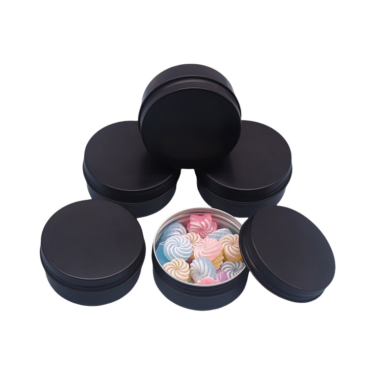 Hot Sales 50-250g Matte Black Round Candy Cans Metal Aluminum Tins Candle Box Aluminum Small Cosmetic Jars