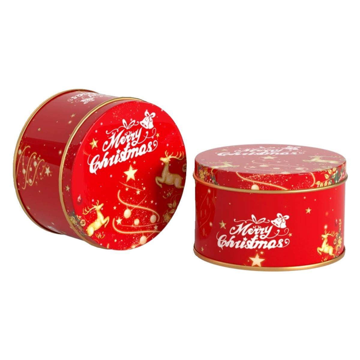 Christmas Round Cookies Chocolate Candy Food Metal Tin Storage Gift Box Custom Packaging Wholesale