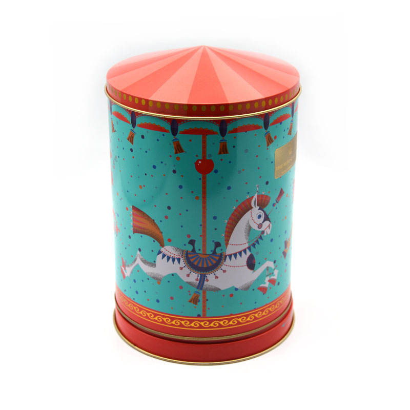 Wholesale Christmas Ornaments Wind up Music Tin Box Merry-go-around Metal Music Spin Box Containers