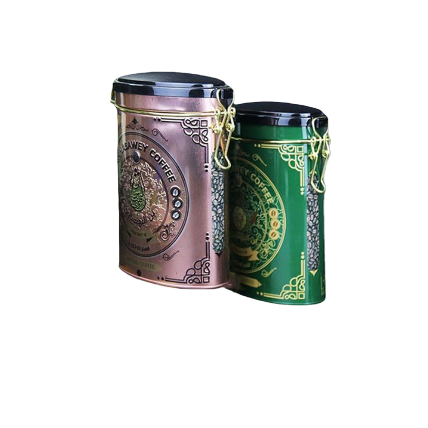 Custom design Oval-shaped Metal Tin Box with Embossed logo For TEA Coffee bean packaging