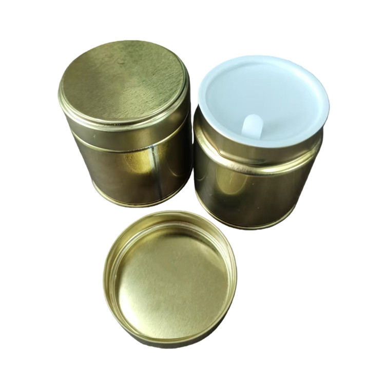Gold Color 30g 50g Recyclable Round Tin Box Double-lid Sealed Tin Containers for Food Packaging Can for Tea Chocolate Coffee Matcha Powder