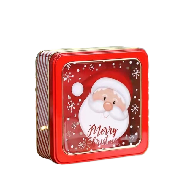 Square Christmas Tins Box Cans Cookie Box Santa Gift Box Biscuit Gift Tin