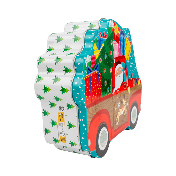 Wholesale Christmas Car Shape Tin Gift Package with Offset Printing Recycled Materials & Food Grade for Cookie Candy Chocolate