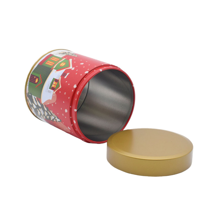 Custom Printed Round Tin Container Christmas Gift Packaging Chocolate Candy Cookie Coffee Tea Tin Box Metal Can Tea Tin