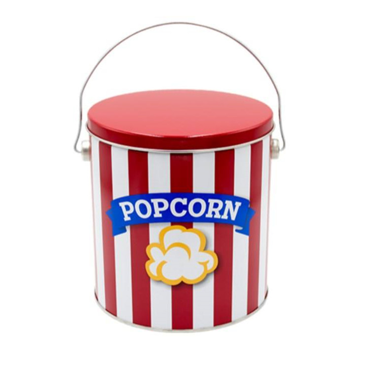 Wholesale Custom Popcorn Tin Bucket Food Grade Metal Storage Pail with Handle for Popcorn