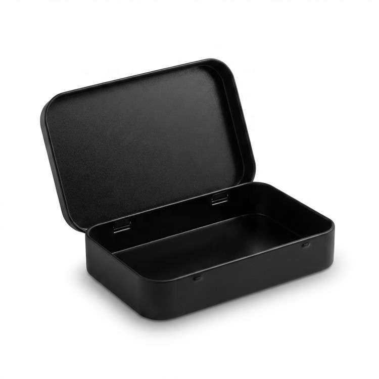 Custom Logo Black Hinged Tin Card Box Wholesale Metal Storage for Trading Cards and Board Games